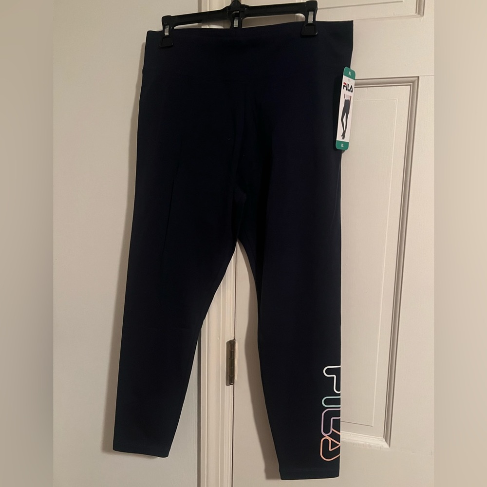 🦚2/$40 FILA Logo Women’s Legging / Yoga Pants Navy Blue sz XL Extra Large NWOT - Picture 7 of 15